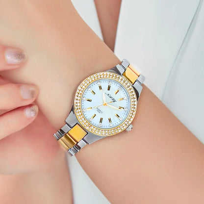 Elegant Casual Goldn  Crystal Diamond Inlaid    Silver  Quartz