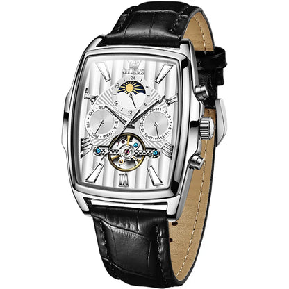 OLEVS Mens Watches Automatic Mechanical  Tourbillon Sport  Leather Casual  Retro Wristwatch Relojes Hombre