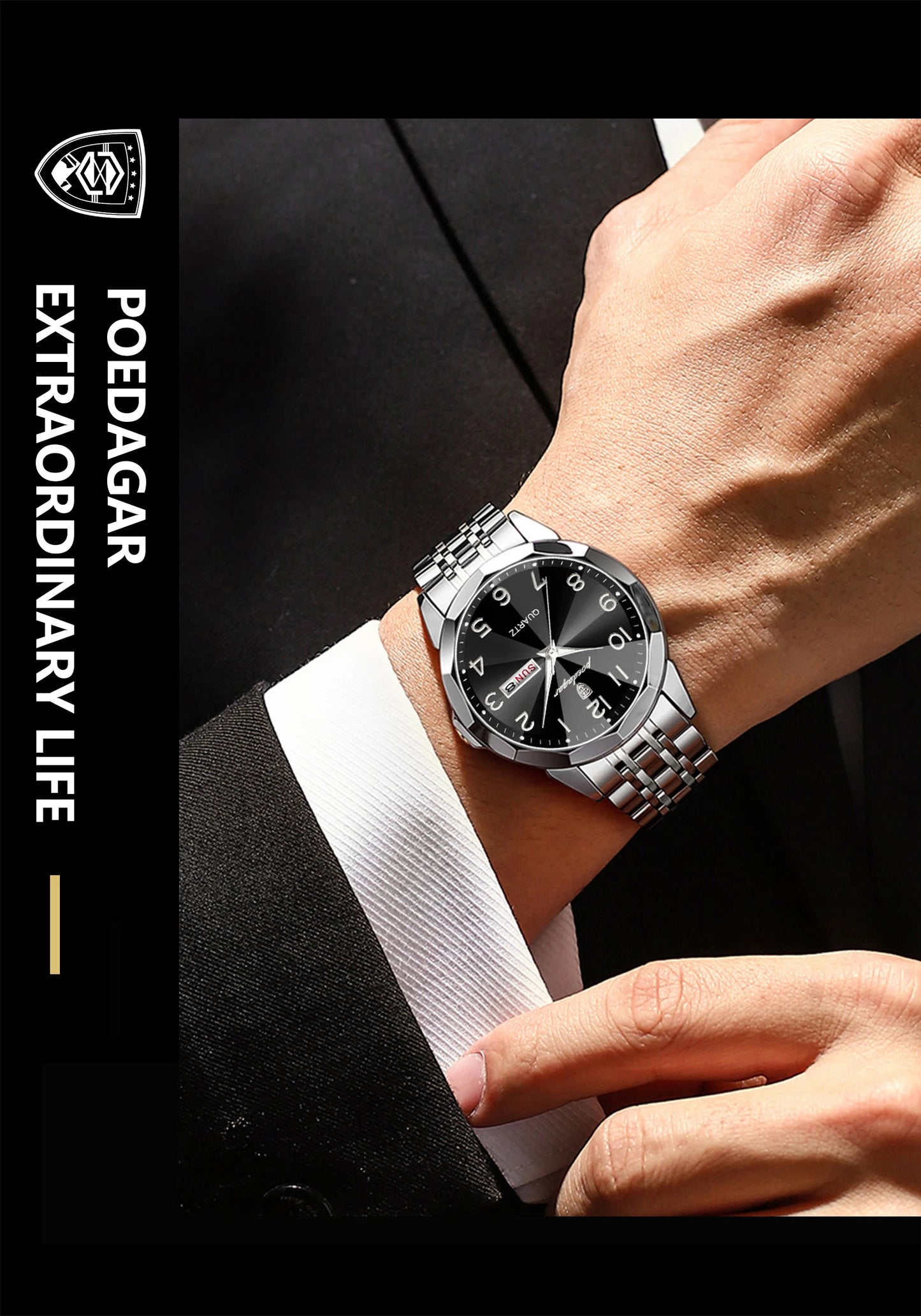 POEDAGAR Men‘s Watches Trend  Original Quartz  for Man Rhombus Mirror Waterpoof   Wristwatch  Week