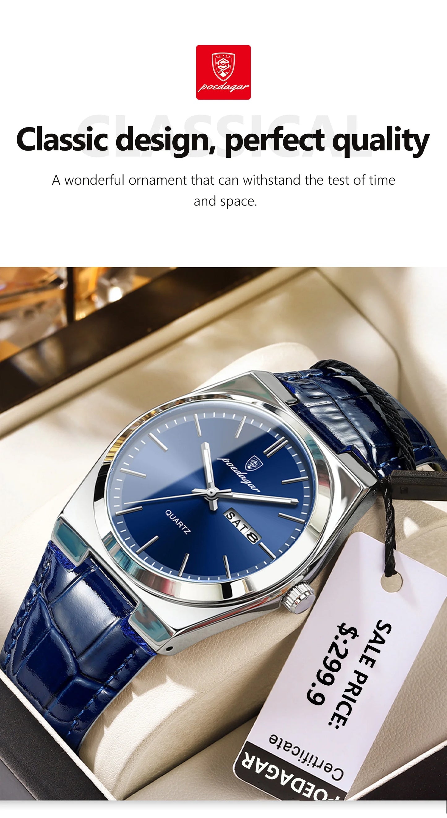 POEDAGAR   for Men Military Leather Man Wristwatch Quartz     Week  Watches Reloj+box