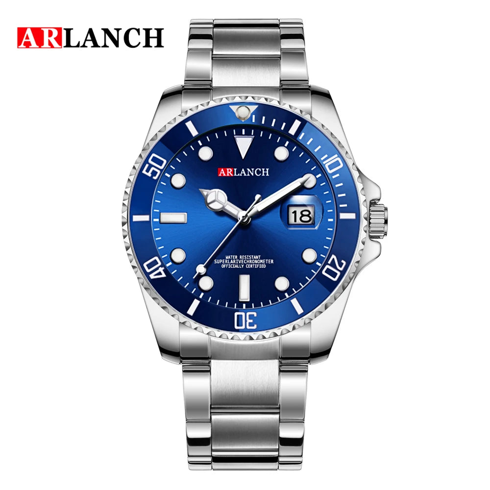 Classic Mens Watch Quartz Green Ghost Diver Series Stainless Steel Waterproof Calendar Clock Business Luxury Watch Reloj Hombre