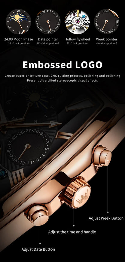 OLEVS Mens Watches Automatic Mechanical  Tourbillon Sport  Leather Casual  Retro Wristwatch Relojes Hombre