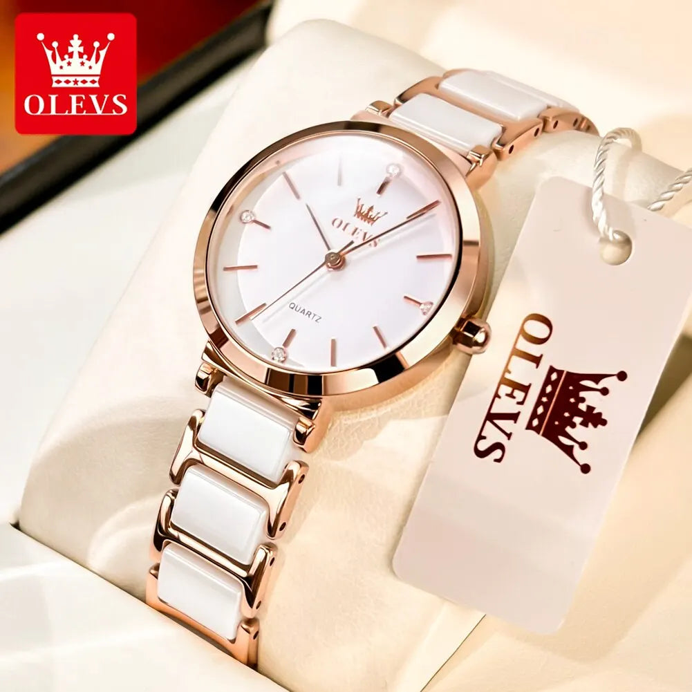 OLEVS  Women Watches Relogio Feminino  Rose Gold  Ladies Quartz Wrist  Ceramic Strap  Reloj Mujer
