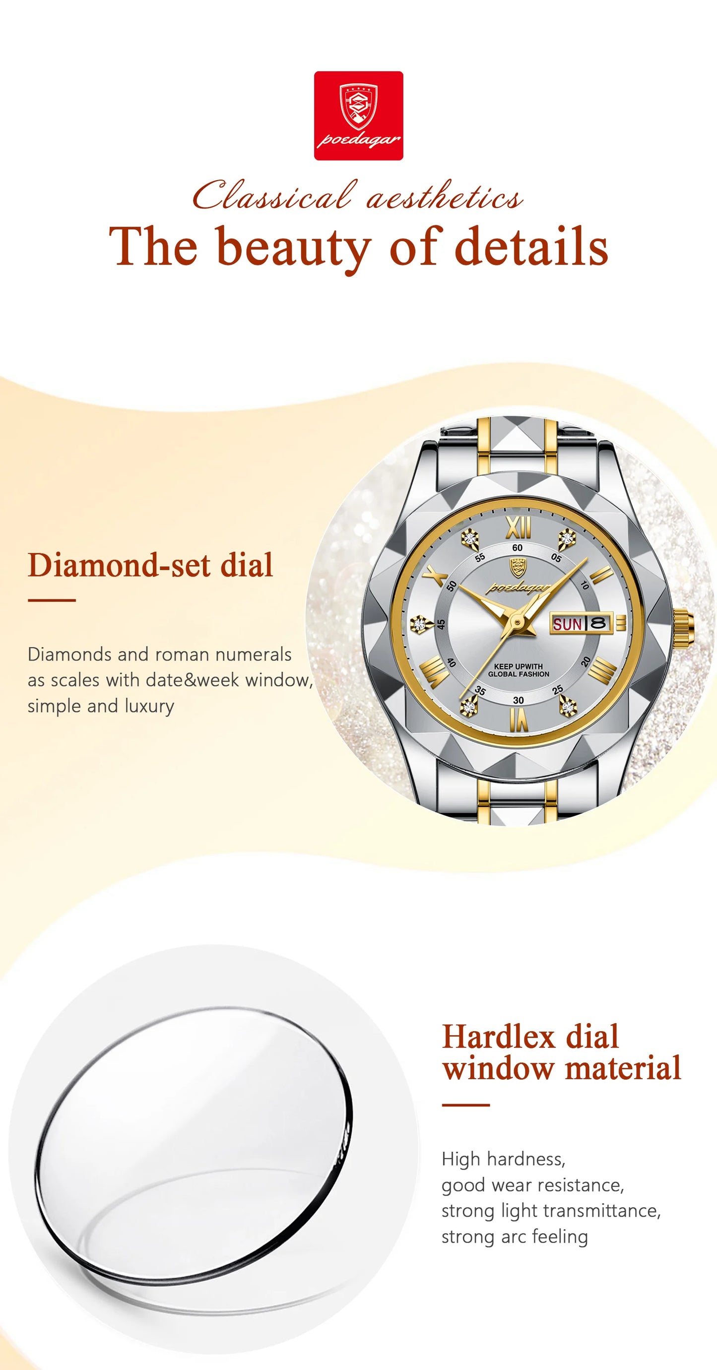 POEDAGAR  Quartz  for Ladies    Week   Women Watches Elegant Dress WristWatch+box