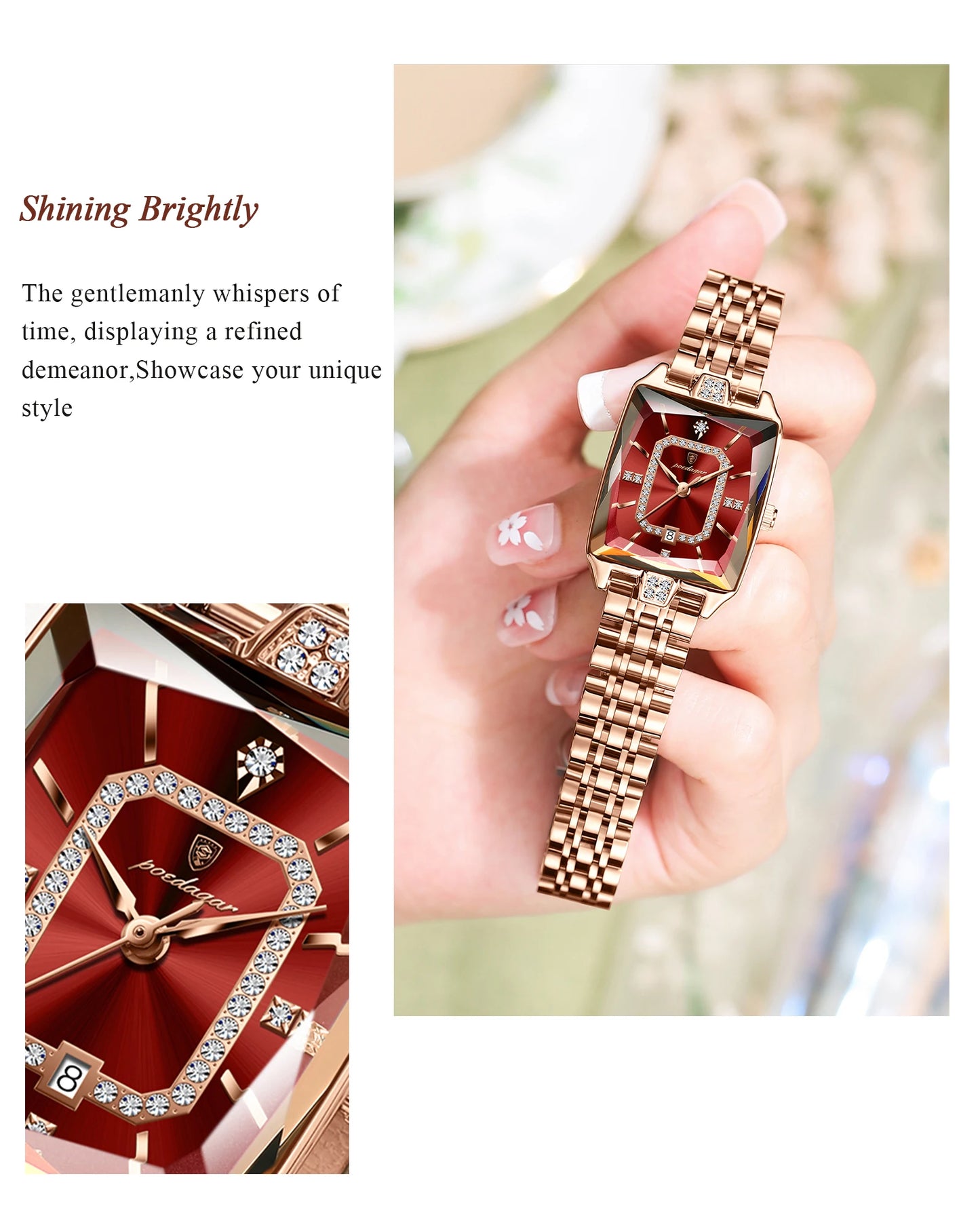 POEDAGAR Top Elegant Women Wristwatch   Ladies    Rectangle Quartz  Watches  Reloj