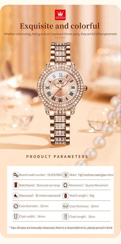 OLEVS 9943 Original Diamond  for Women  Elegant  steel  Quartz Wristwatch  Ladies' Watches
