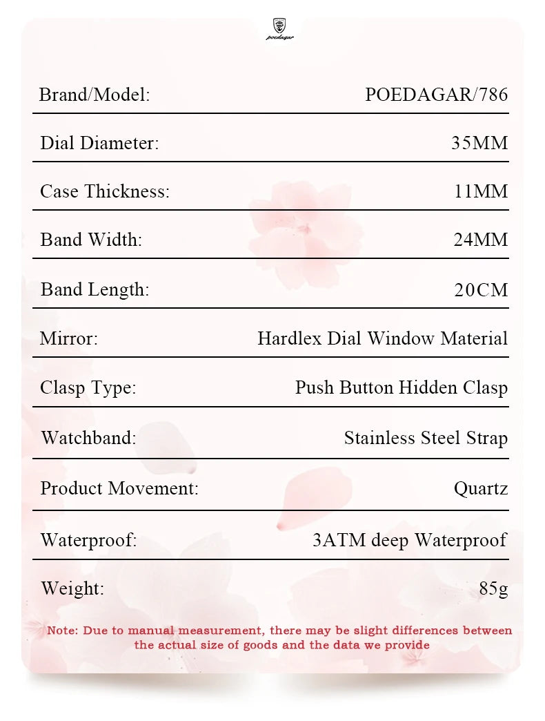 POEDAGAR   for Woman Ladies Elegant Quartz     Week    Watches