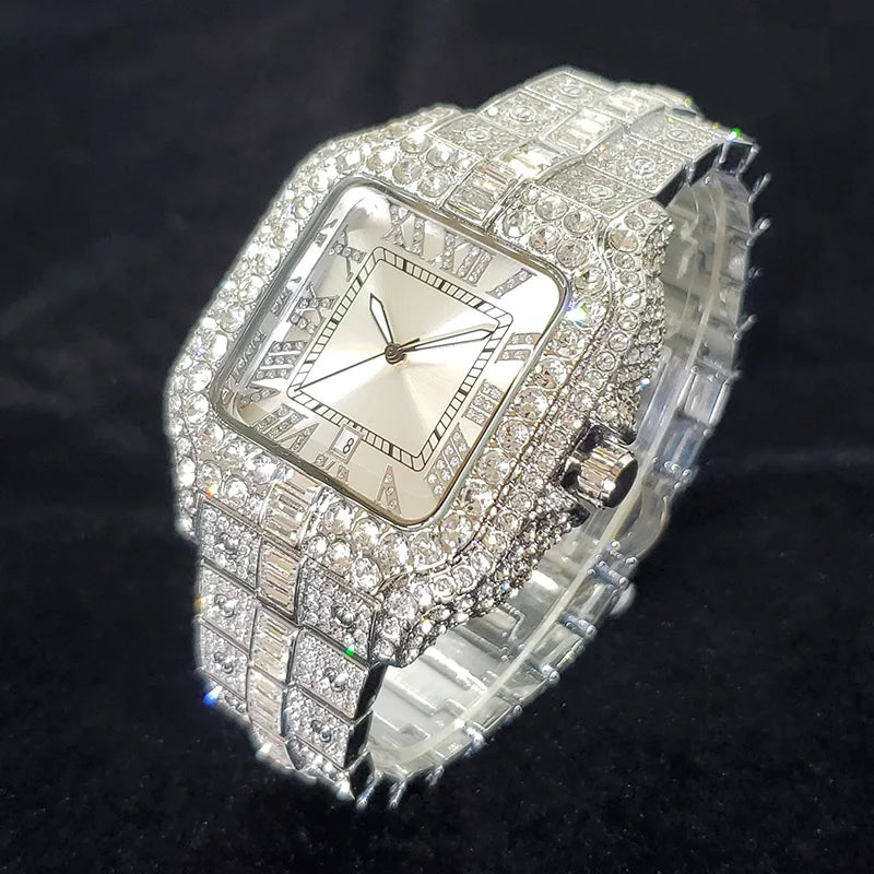 Brand Diamond Watches for Men  Cool Shiny Silver Jewelry  Hip Hop Iced Out Original Reloj Hombre Dropshipping