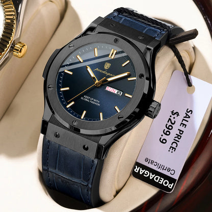 POEDAGAR Fashion Men's Watches Trend Classic Original Quartz Watch for Man Waterproof Luminous Week Date Wristwatch Leather New