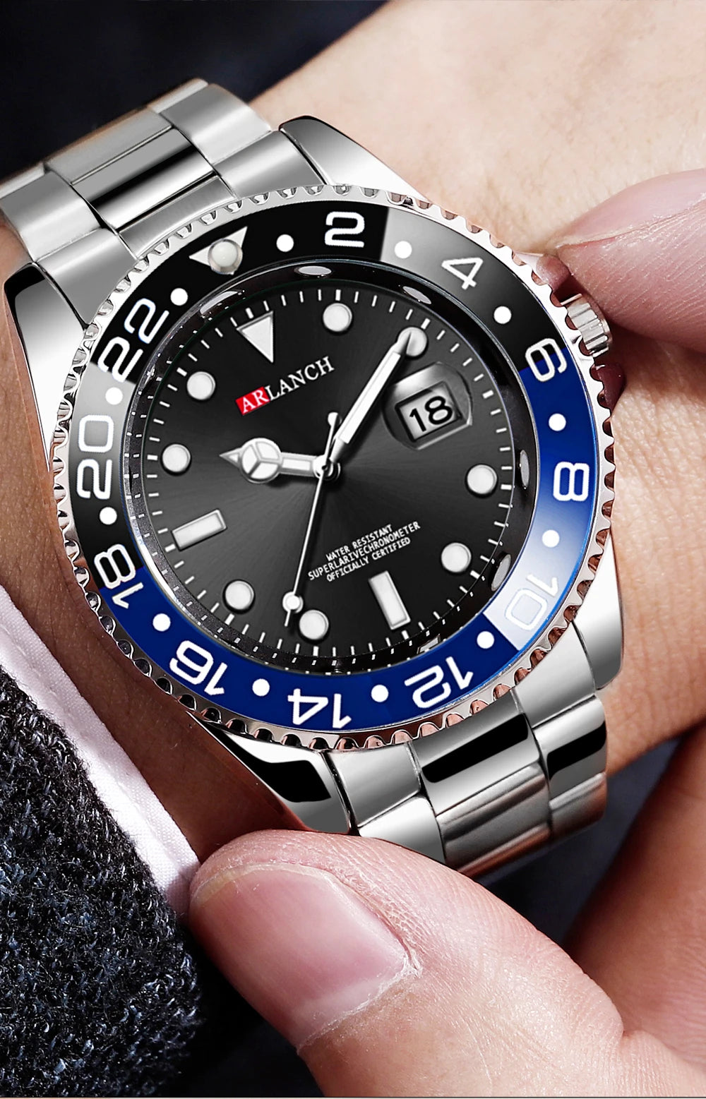 Classic Mens Watch Quartz Green Ghost Diver Series Stainless Steel Waterproof Calendar Clock Business Luxury Watch Reloj Hombre