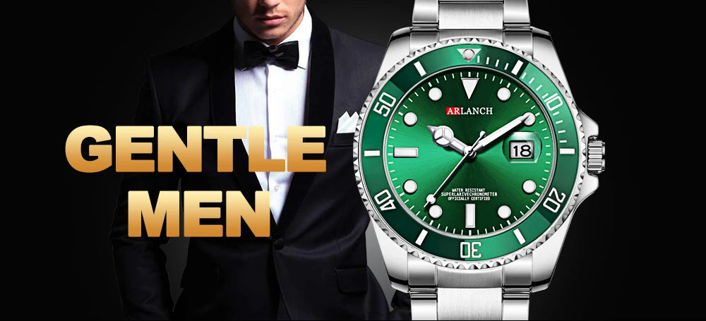 Classic Mens Watch Quartz Green Ghost Diver Series Stainless Steel Waterproof Calendar Clock Business Luxury Watch Reloj Hombre
