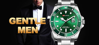 Classic Mens Watch Quartz Green Ghost Diver Series Stainless Steel Waterproof Calendar Clock Business Luxury Watch Reloj Hombre