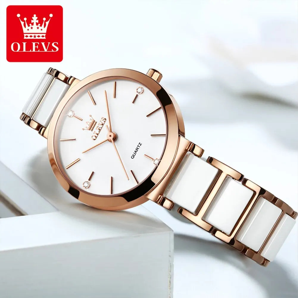 OLEVS  Women Watches Relogio Feminino  Rose Gold  Ladies Quartz Wrist  Ceramic Strap  Reloj Mujer