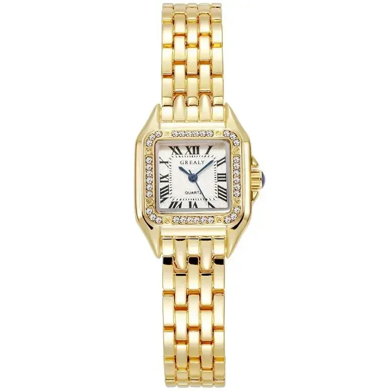 MAYZHISU   Square Watches Gold Alloy Strap  Ladies Quartz Wristwatches Qualities  Roman Scale