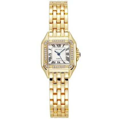 MAYZHISU   Square Watches Gold Alloy Strap  Ladies Quartz Wristwatches Qualities  Roman Scale