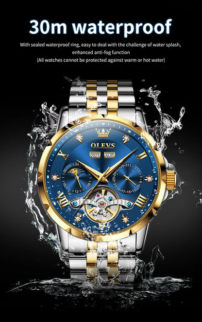 OLEVS Skeleton Multifunctional   Automatic Mechanical  Wrist  For Men    Strap 6691