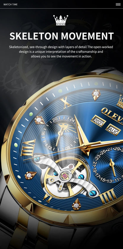 OLEVS Skeleton Multifunctional   Automatic Mechanical  Wrist  For Men    Strap 6691