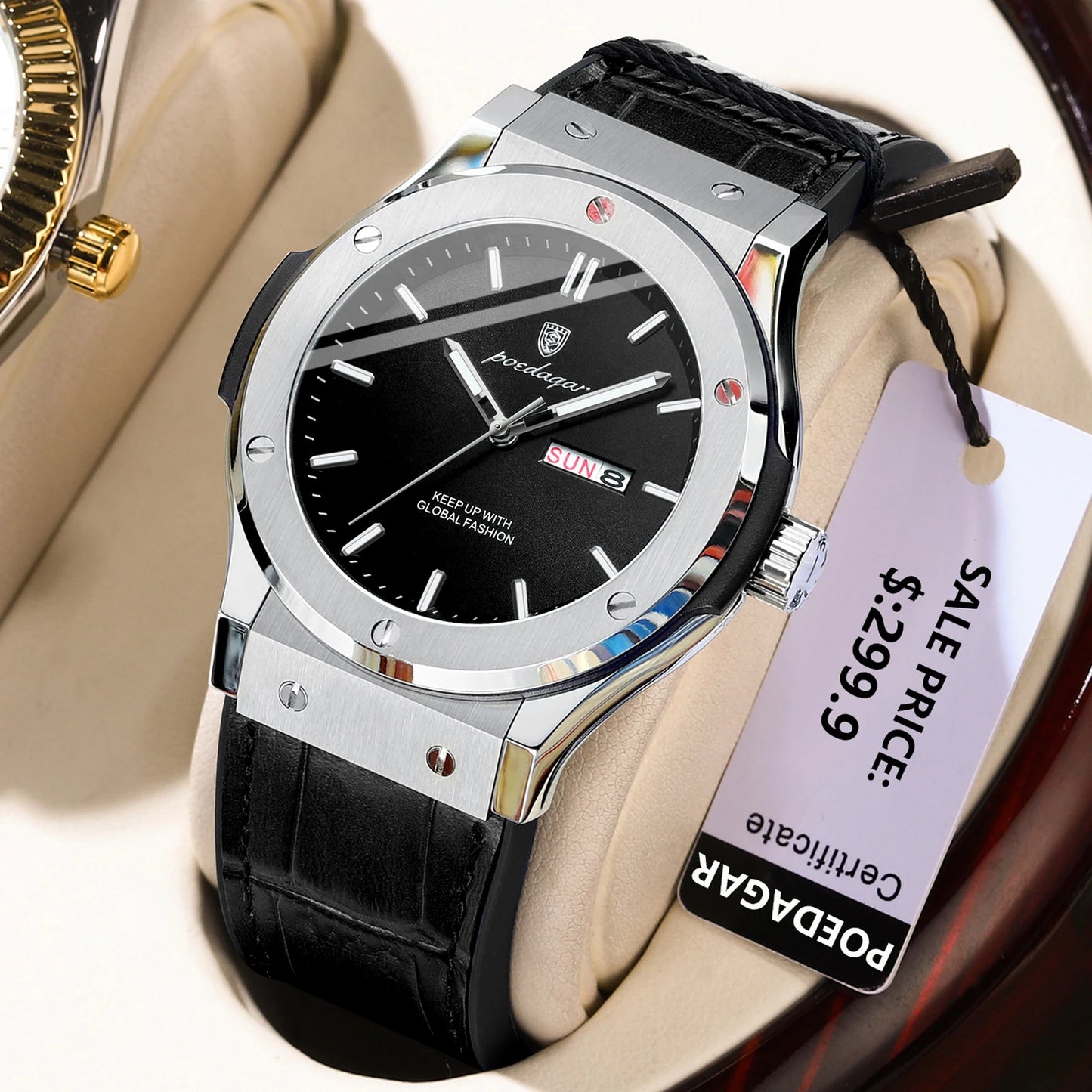 POEDAGAR Fashion Men's Watches Trend Classic Original Quartz Watch for Man Waterproof Luminous Week Date Wristwatch Leather New