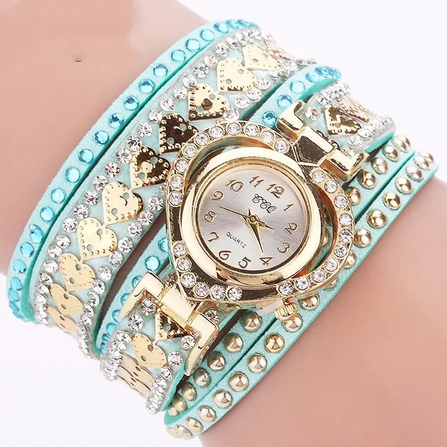 Women Heart Dial Shiny Design Quality Women Quartz   Rhinestone Bracelet Wrap Strap Women  Gifts