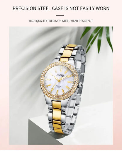 Elegant Casual Goldn  Crystal Diamond Inlaid    Silver  Quartz