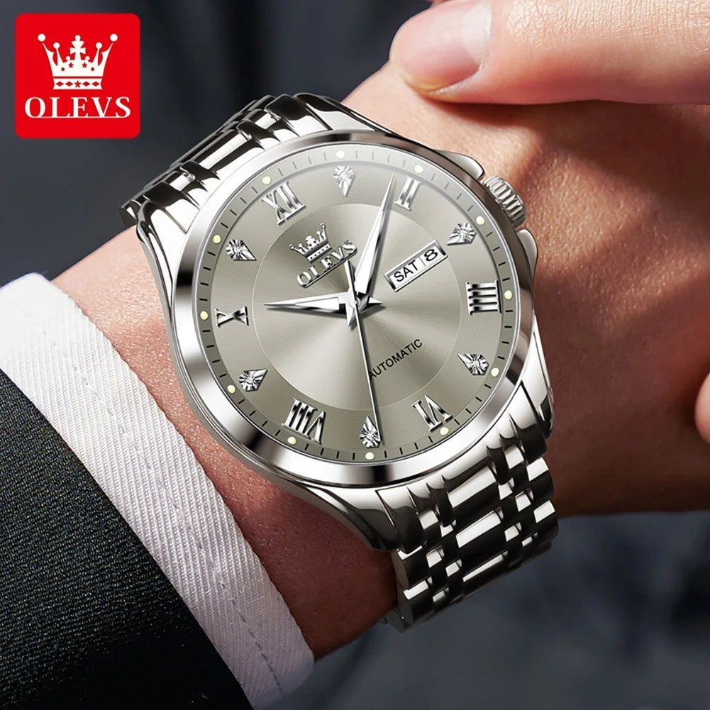 OLEVS Mens Watches  Automatic Mechanical  For Man    Stee  Bands Roman Numeral 6702