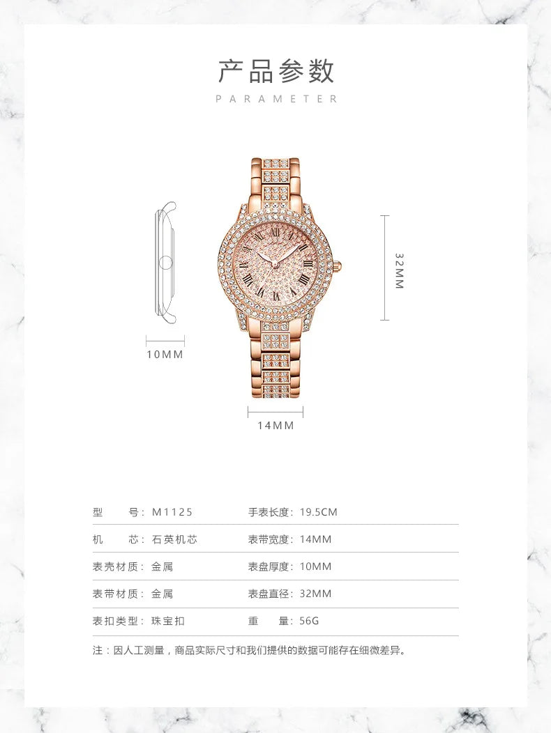 Women Wristwatches Relojes Para Mujer  Classic Golden  Women Alloy Strap Round Rhinestone Dail Quartz Watches