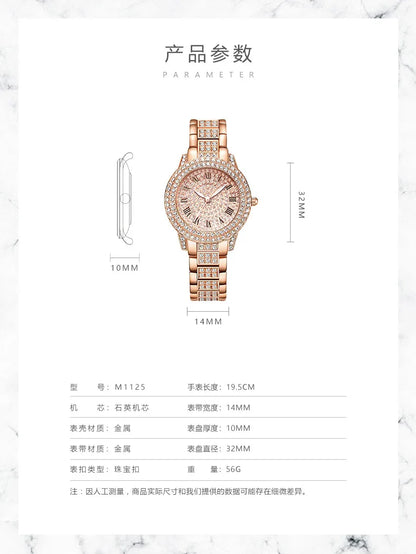 Women Wristwatches Relojes Para Mujer  Classic Golden  Women Alloy Strap Round Rhinestone Dail Quartz Watches