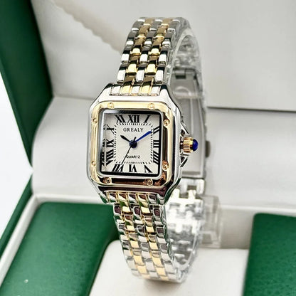 MAYZHISU   Square Watches Gold Alloy Strap  Ladies Quartz Wristwatches Qualities  Roman Scale