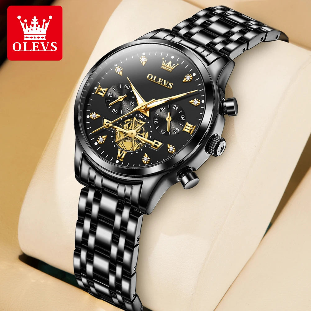 OLEVS Flywheel Skeleton Women Quartz   steel    Ladies Bracelet  for Women Set