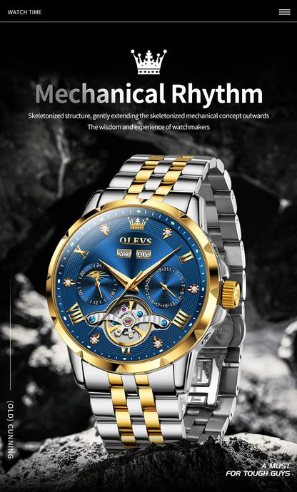 OLEVS Skeleton Multifunctional   Automatic Mechanical  Wrist  For Men    Strap 6691