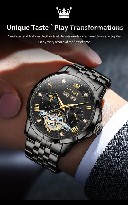 OLEVS Skeleton Multifunctional   Automatic Mechanical  Wrist  For Men    Strap 6691