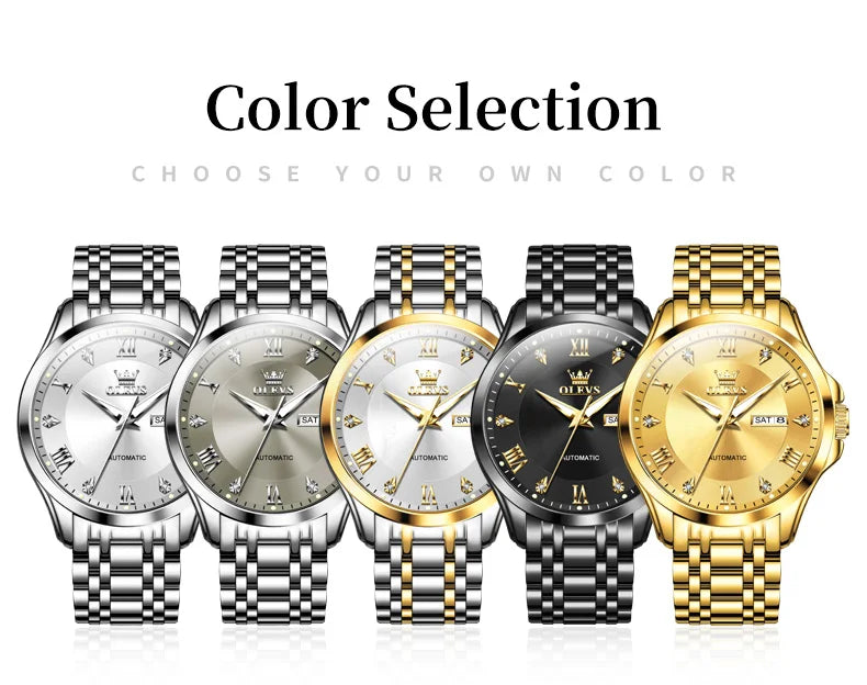 OLEVS Mens Watches  Automatic Mechanical  For Man    Stee  Bands Roman Numeral 6702