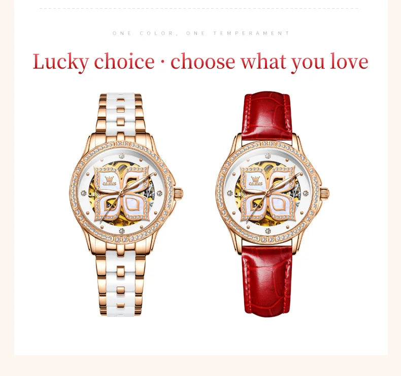 OLEVS 6612 Hollow Original  Mechanical  For Women   Ceramic  Strap Hand  Automatic