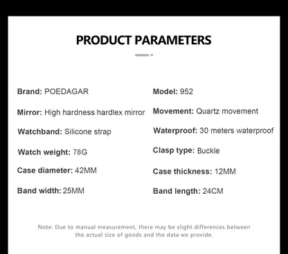POEDAGAR Fashion Men's Watches Trend Classic Original Quartz Watch for Man Waterproof Luminous Week Date Wristwatch Leather New