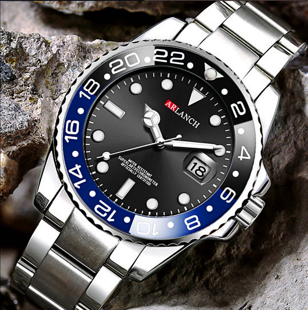 Classic Mens Watch Quartz Green Ghost Diver Series Stainless Steel Waterproof Calendar Clock Business Luxury Watch Reloj Hombre