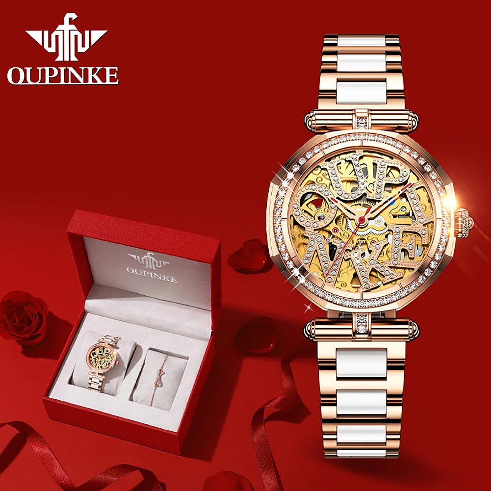 OUPINKE 3175 Women  Original Automatic Mechanical   Brand   Elegant Gift Box Girls' Diamond
