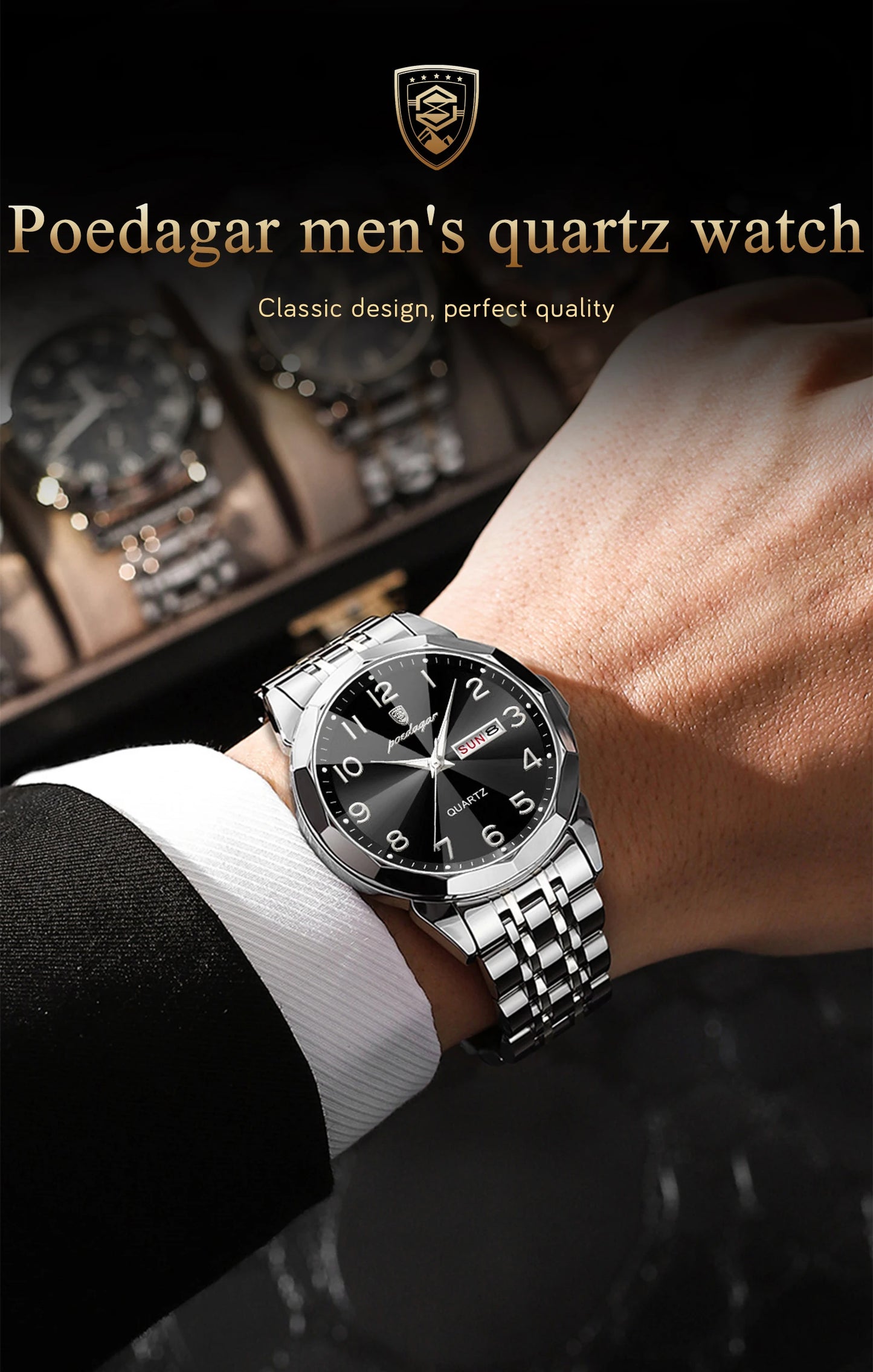 POEDAGAR Men‘s Watches Trend  Original Quartz  for Man Rhombus Mirror Waterpoof   Wristwatch  Week