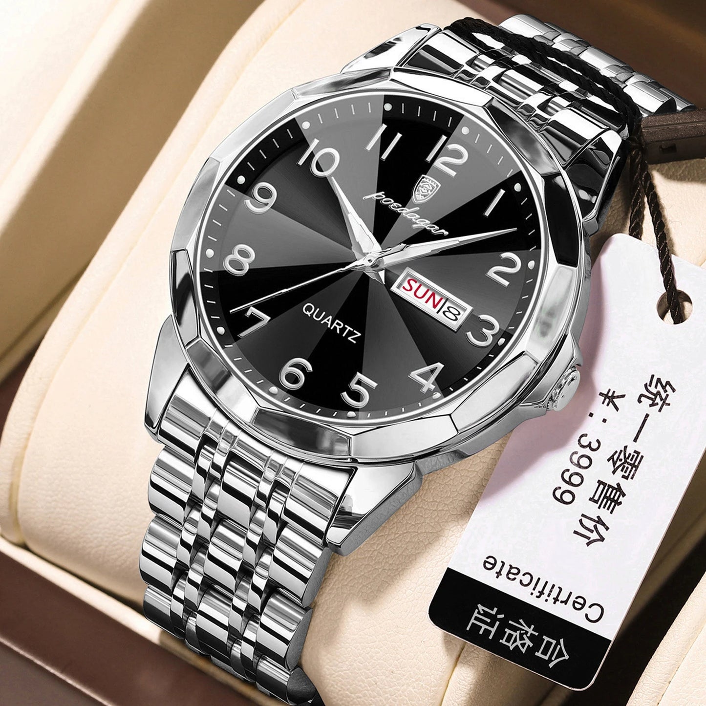 POEDAGAR Men‘s Watches Trend  Original Quartz  for Man Rhombus Mirror Waterpoof   Wristwatch  Week
