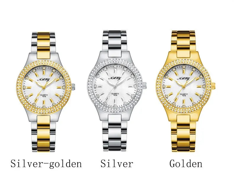 Elegant Casual Goldn  Crystal Diamond Inlaid    Silver  Quartz