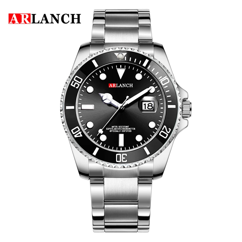 Classic Mens Watch Quartz Green Ghost Diver Series Stainless Steel Waterproof Calendar Clock Business Luxury Watch Reloj Hombre
