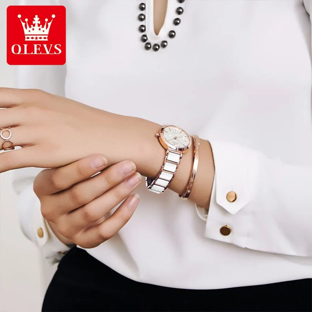 OLEVS  Women Watches Relogio Feminino  Rose Gold  Ladies Quartz Wrist  Ceramic Strap  Reloj Mujer