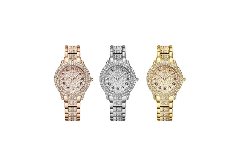 Women Wristwatches Relojes Para Mujer  Classic Golden  Women Alloy Strap Round Rhinestone Dail Quartz Watches