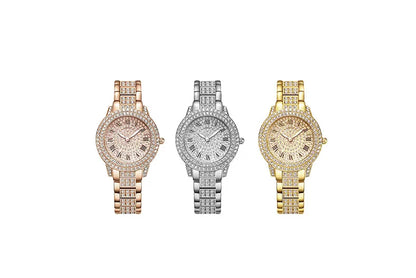 Women Wristwatches Relojes Para Mujer  Classic Golden  Women Alloy Strap Round Rhinestone Dail Quartz Watches