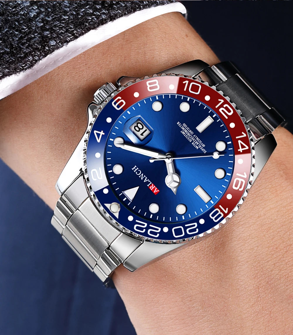 Classic Mens Watch Quartz Green Ghost Diver Series Stainless Steel Waterproof Calendar Clock Business Luxury Watch Reloj Hombre
