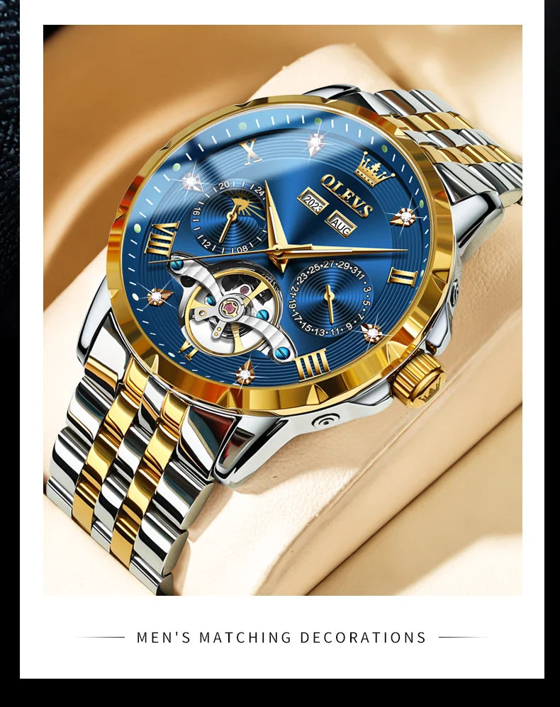 OLEVS Skeleton Multifunctional   Automatic Mechanical  Wrist  For Men    Strap 6691