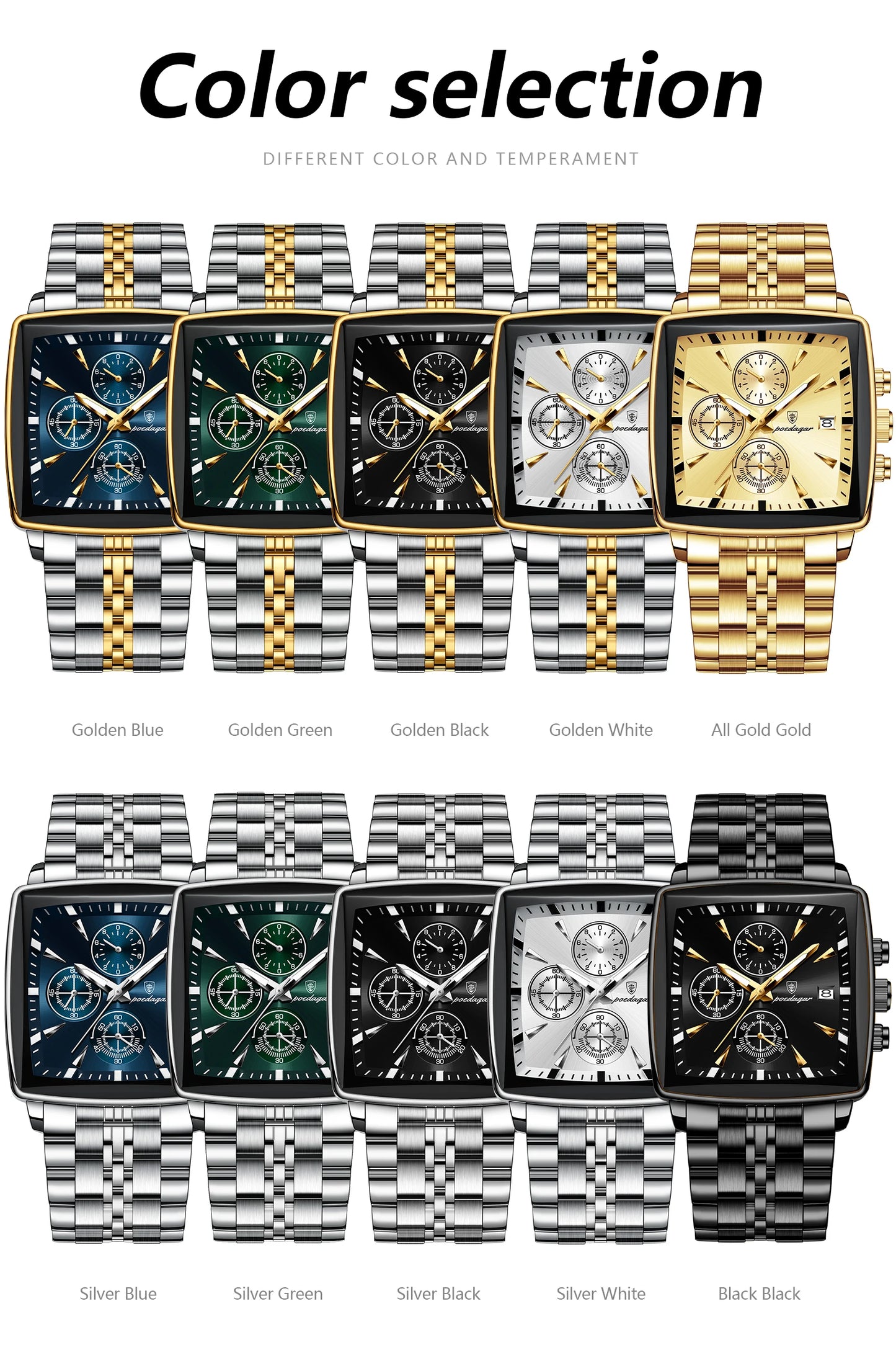 POEDAGAR  Men      Man Wristwatch Square   Quartz  Watches Reloj