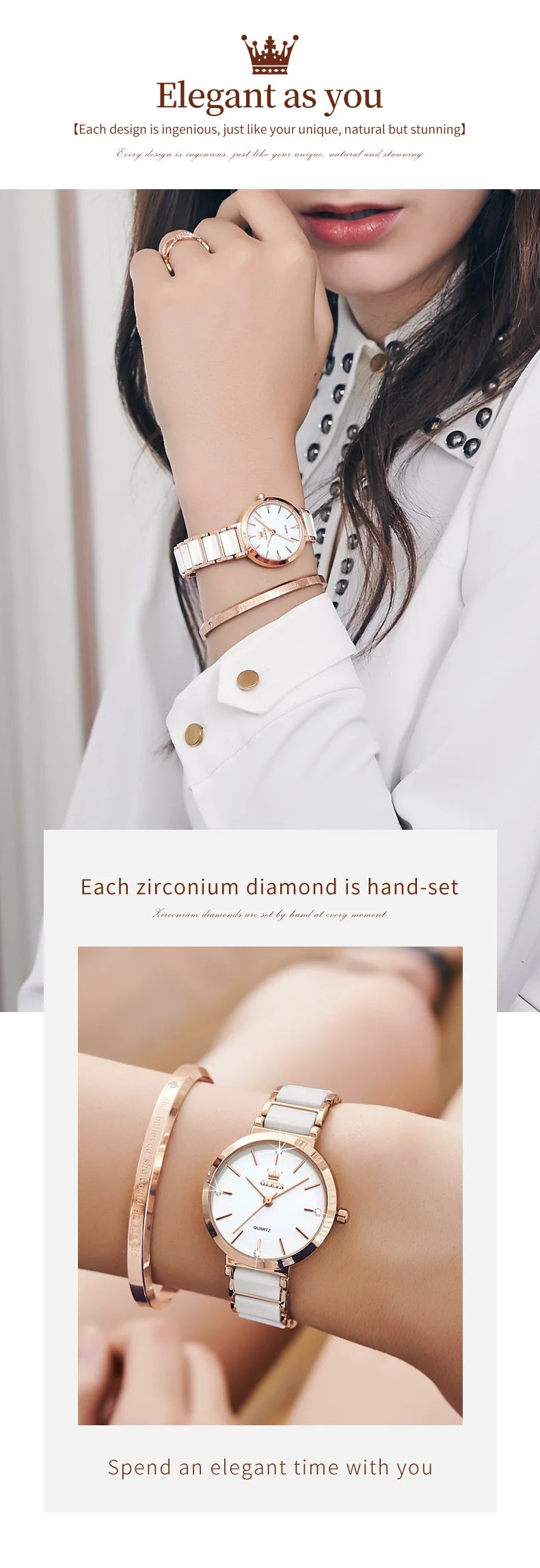 OLEVS  Women Watches Relogio Feminino  Rose Gold  Ladies Quartz Wrist  Ceramic Strap  Reloj Mujer