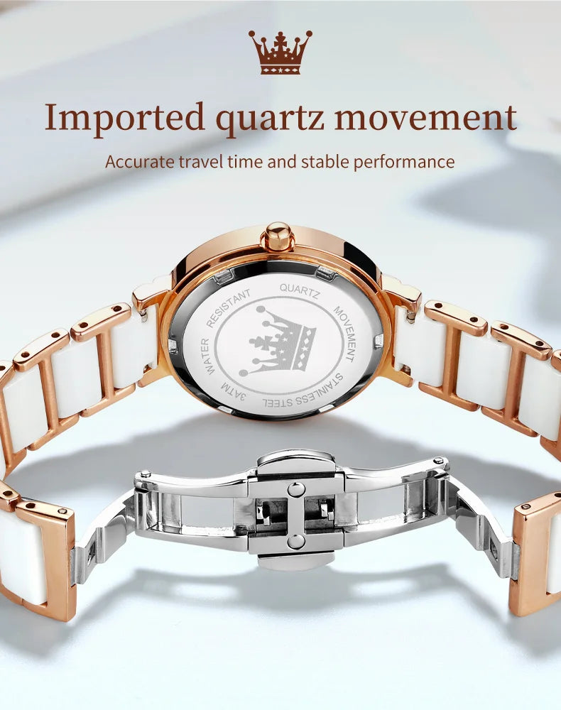 OLEVS  Women Watches Relogio Feminino  Rose Gold  Ladies Quartz Wrist  Ceramic Strap  Reloj Mujer