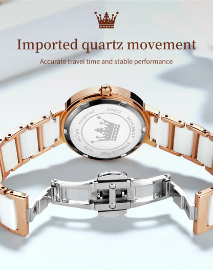 OLEVS  Women Watches Relogio Feminino  Rose Gold  Ladies Quartz Wrist  Ceramic Strap  Reloj Mujer
