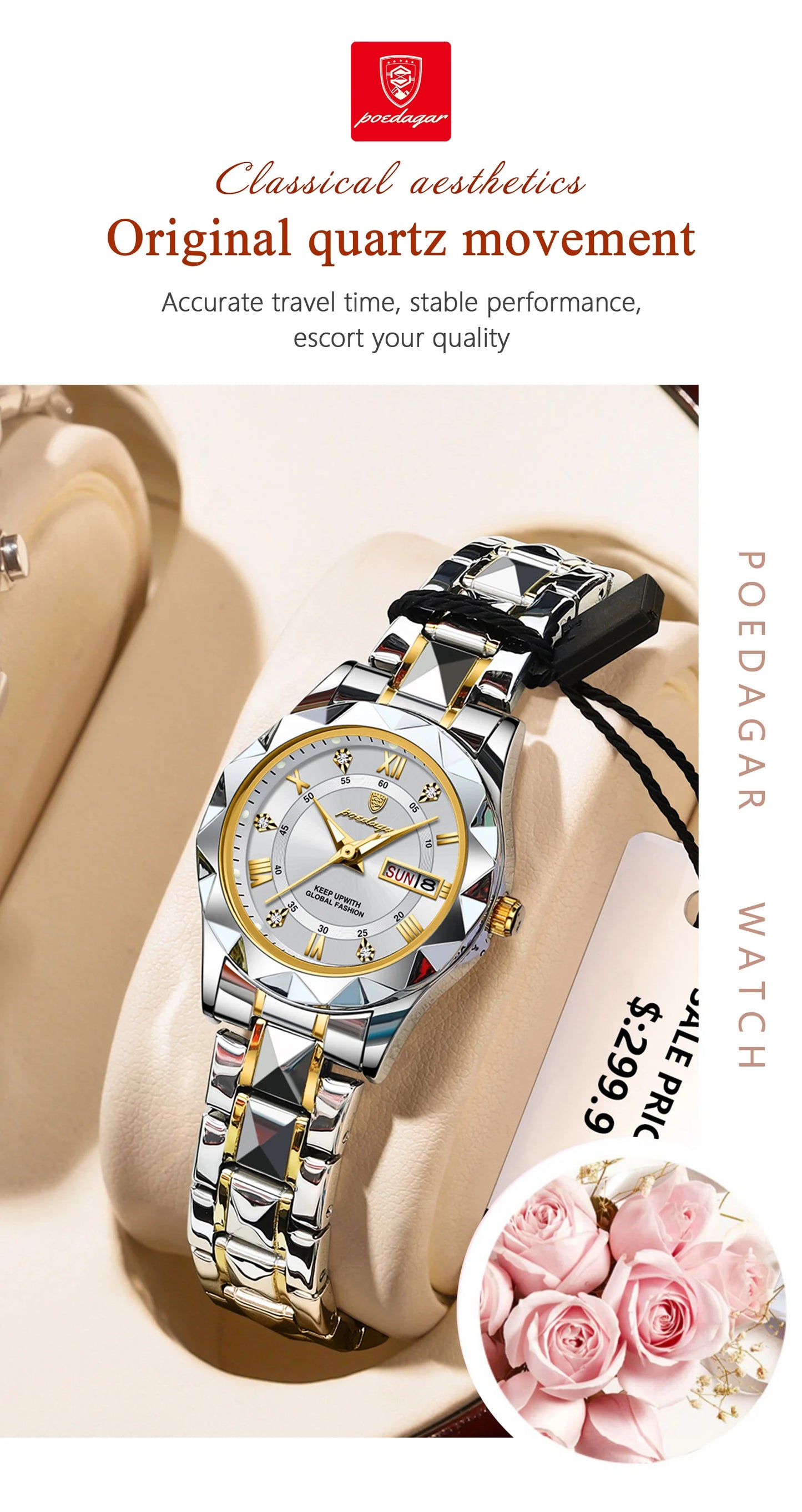 POEDAGAR  Quartz  for Ladies    Week   Women Watches Elegant Dress WristWatch+box